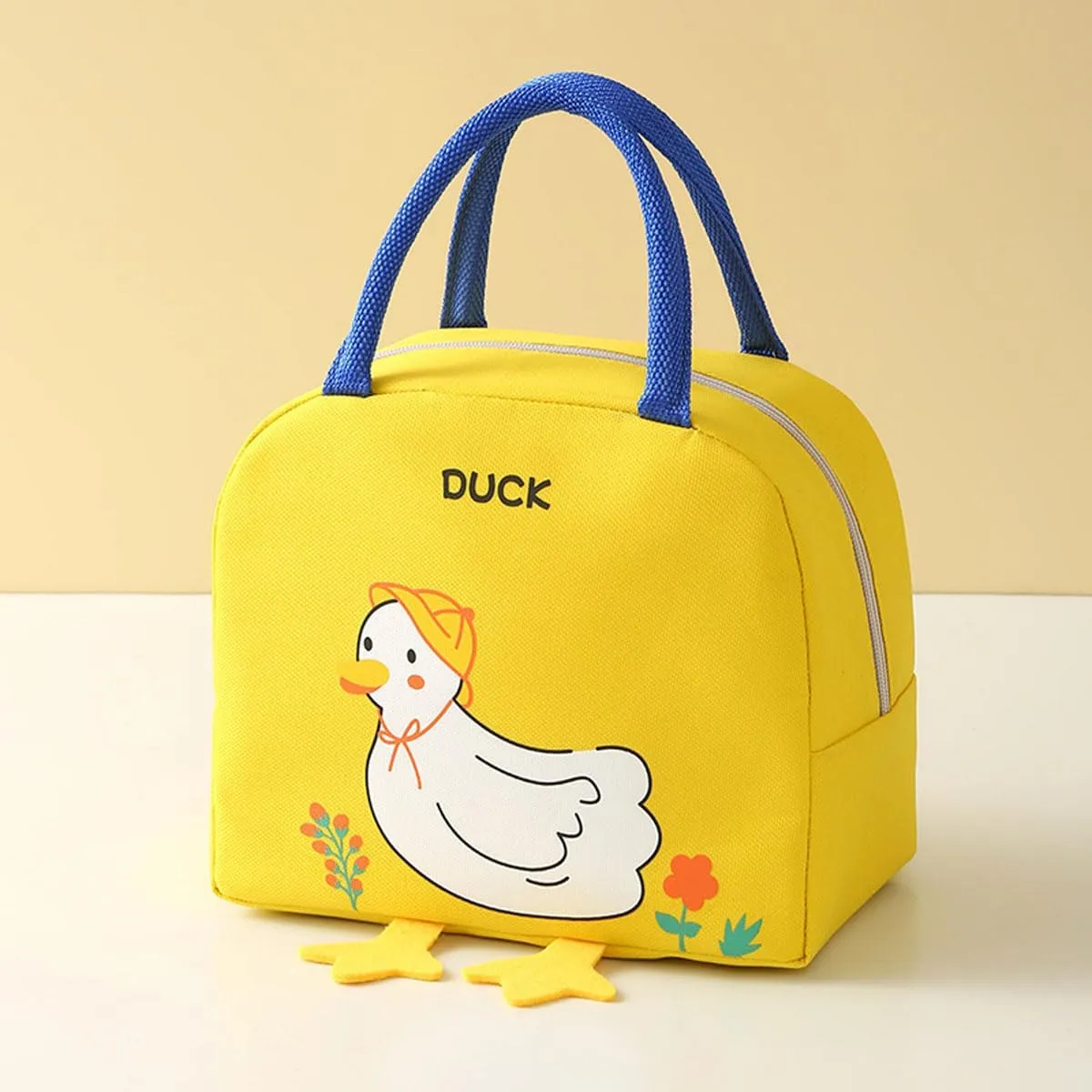 Kawaii lunch bag cute cartoon duck lunch box women's reusable warm lunch handbag (Yellow,One Size)