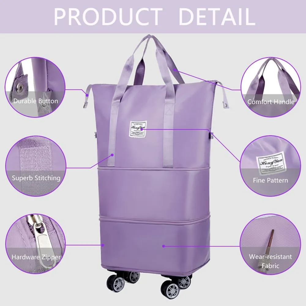 Kaxich Rolling Duffel Bag with Wheels, Expandable Foldable Travel Bag Carry-on Luggage Bag Large Suitcase with Detachable Wheels for Gym, Camping, Travel or Business Trip (Black)