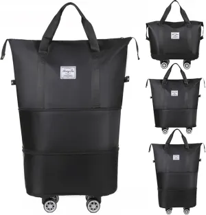 Kaxich Rolling Duffel Bag with Wheels, Expandable Foldable Travel Bag Carry-on Luggage Bag Large Suitcase with Detachable Wheels for Gym, Camping, Travel or Business Trip (Black)