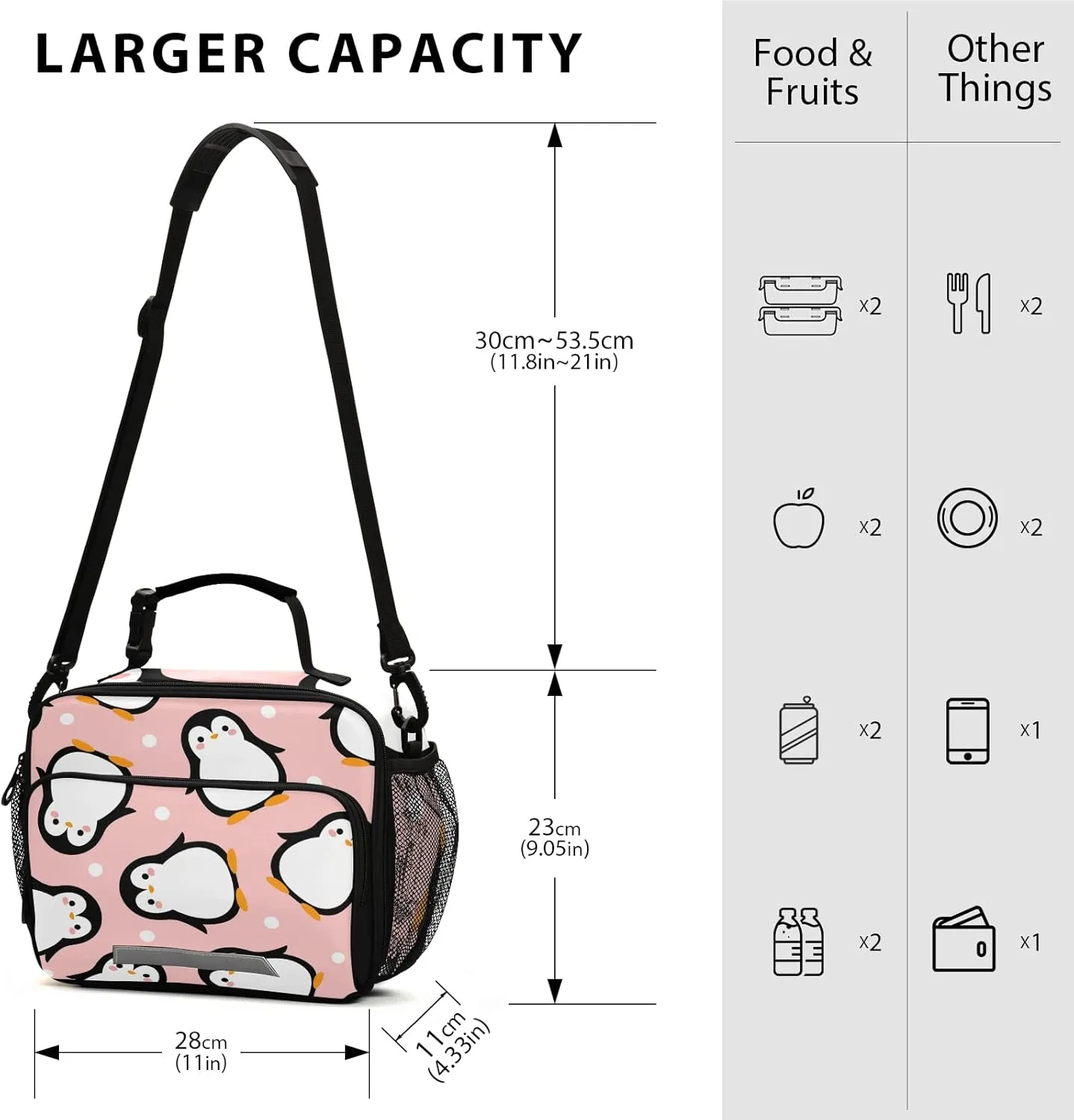 Kcldeci Cute Penguin Lunch Bag for Women Men Cartoon Pink Sea Animals Dots Insulated Lunch Box for Adult Reusable Lunch Tote Bag for Work, Picnic, School or Travel