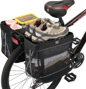KEMIMOTO Breathable 42L Bike Pannier Bags for Rear Rack, Double Bicycles Saddle Bags for Grocery, Ebike Pannier Bags with Drawstring Design and Night Reflective Strips, Black