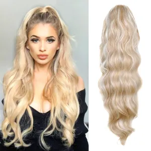 KETHBE Drawstring Ponytail Extension Long Wavy Clip in Pony Tail Hair Extensions Synthetic Hairpieces for Women (16H60)