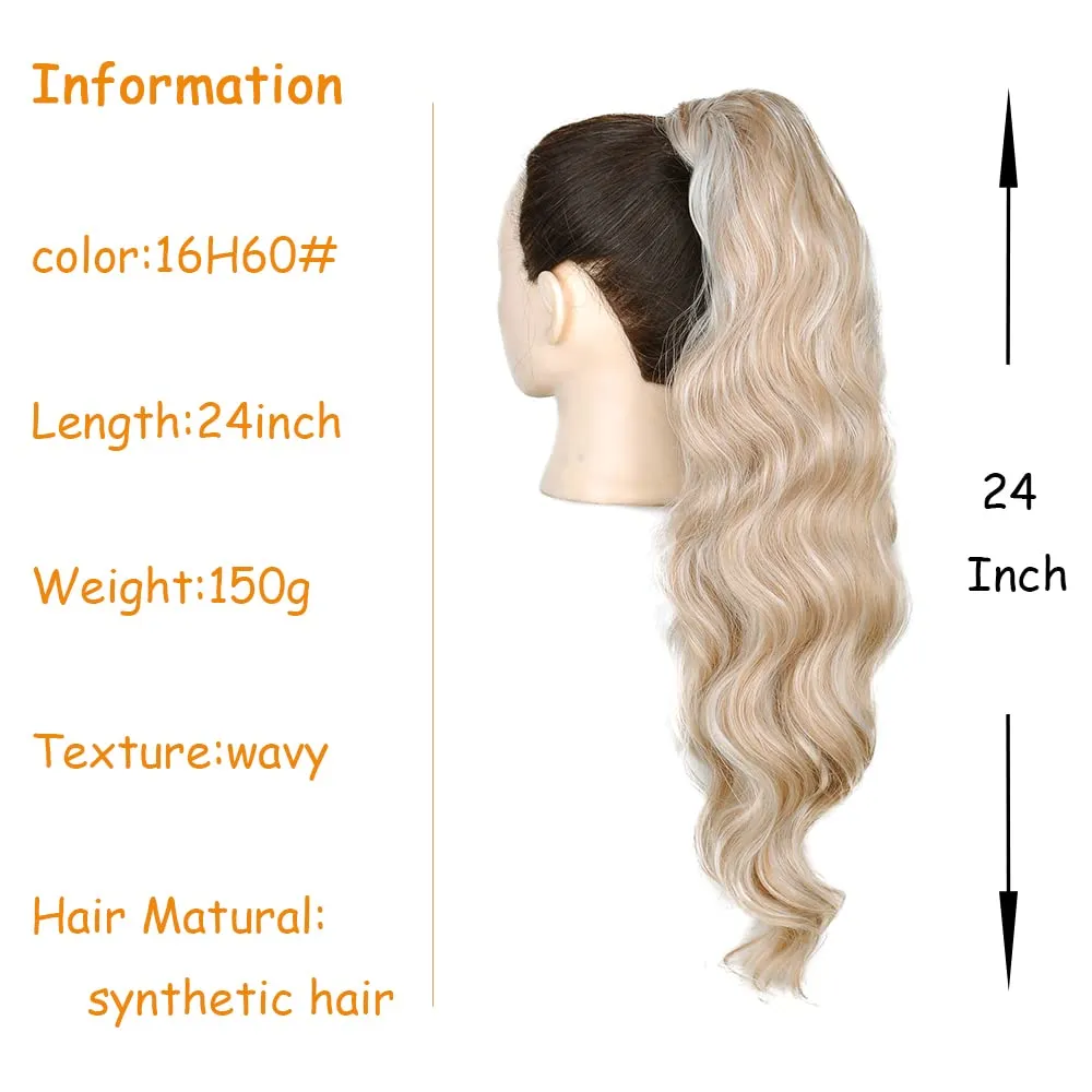 KETHBE Drawstring Ponytail Extension Long Wavy Clip in Pony Tail Hair Extensions Synthetic Hairpieces for Women (16H60)