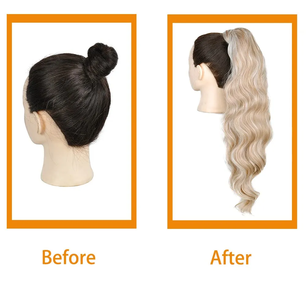 KETHBE Drawstring Ponytail Extension Long Wavy Clip in Pony Tail Hair Extensions Synthetic Hairpieces for Women (16H60)