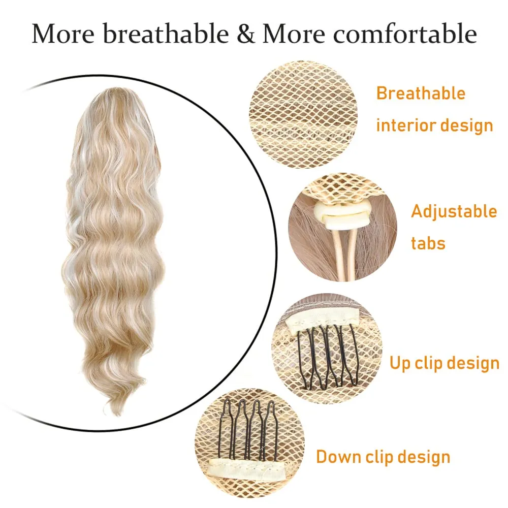 KETHBE Drawstring Ponytail Extension Long Wavy Clip in Pony Tail Hair Extensions Synthetic Hairpieces for Women (16H60)