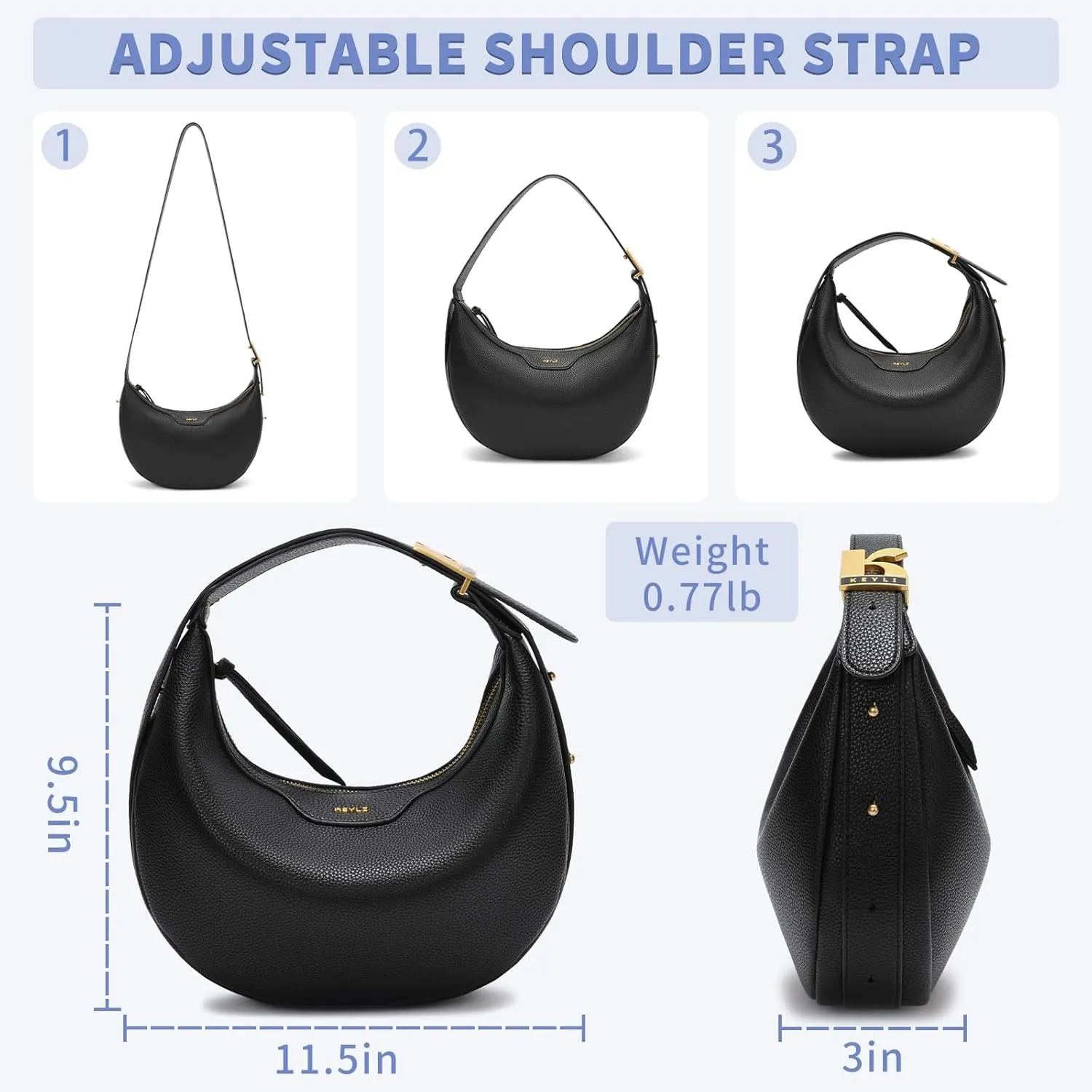 Keyli Crescent Shoulder Bag for Women Trendy Leather Crossbody Hobo Purse Vegan Clutch Handbag Adjustable Strap