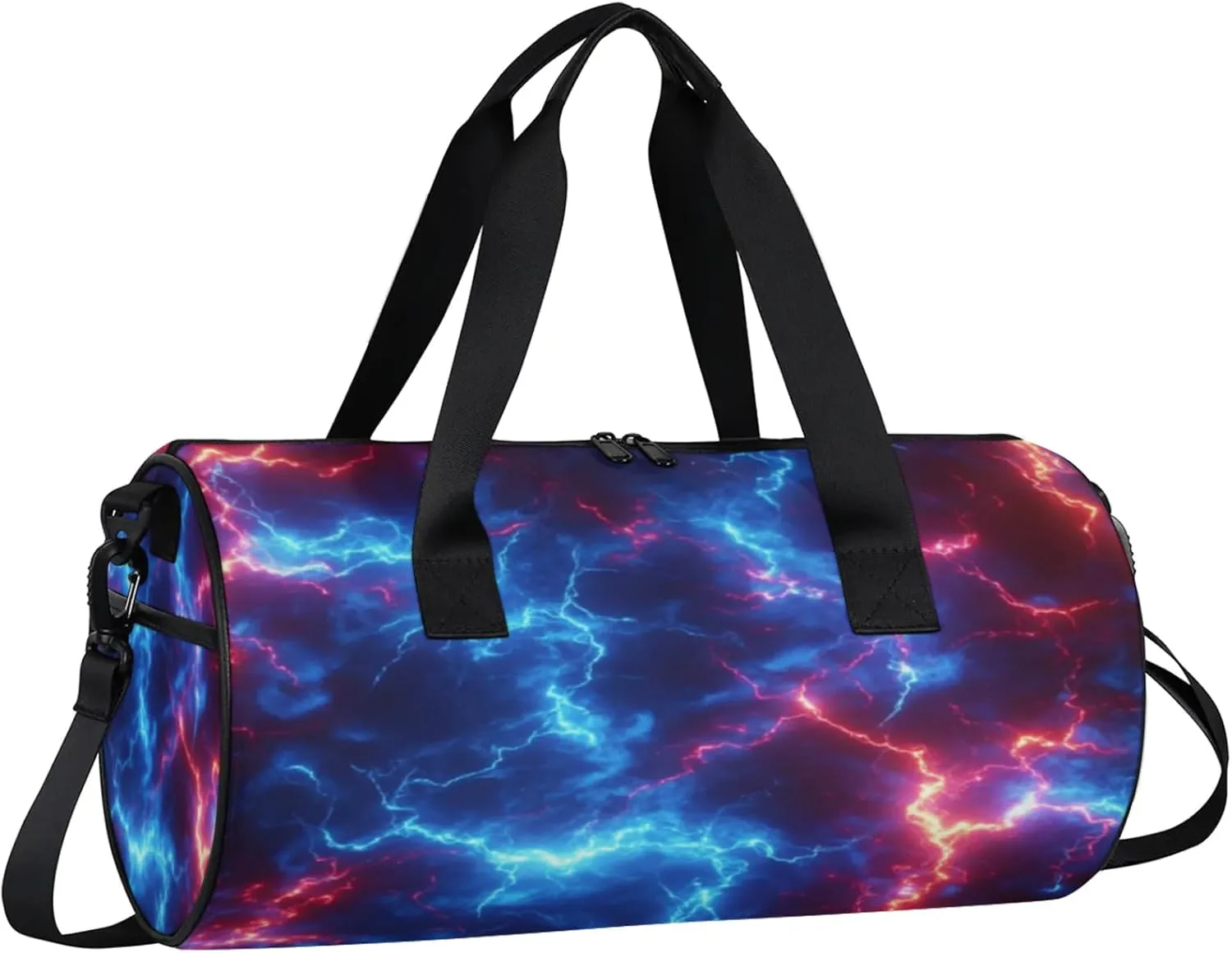 Kids Duffle Bag Boys Overnight Bag Red Blue Lightning Round Cylinder Carry-On Weekend Gym Bag with Adjustable Should Strap for Travel Sport Camping
