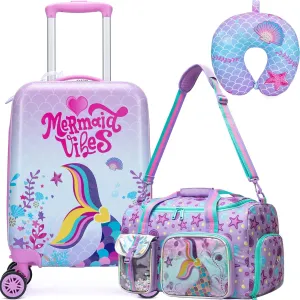 Kid’s Luggage Set 3 Piece Suitcase Set 16’’ Hardside Luggage with Spinner Wheels Girls Carry on Toddler Luggage Travel Rolling Luggage Airline Approved