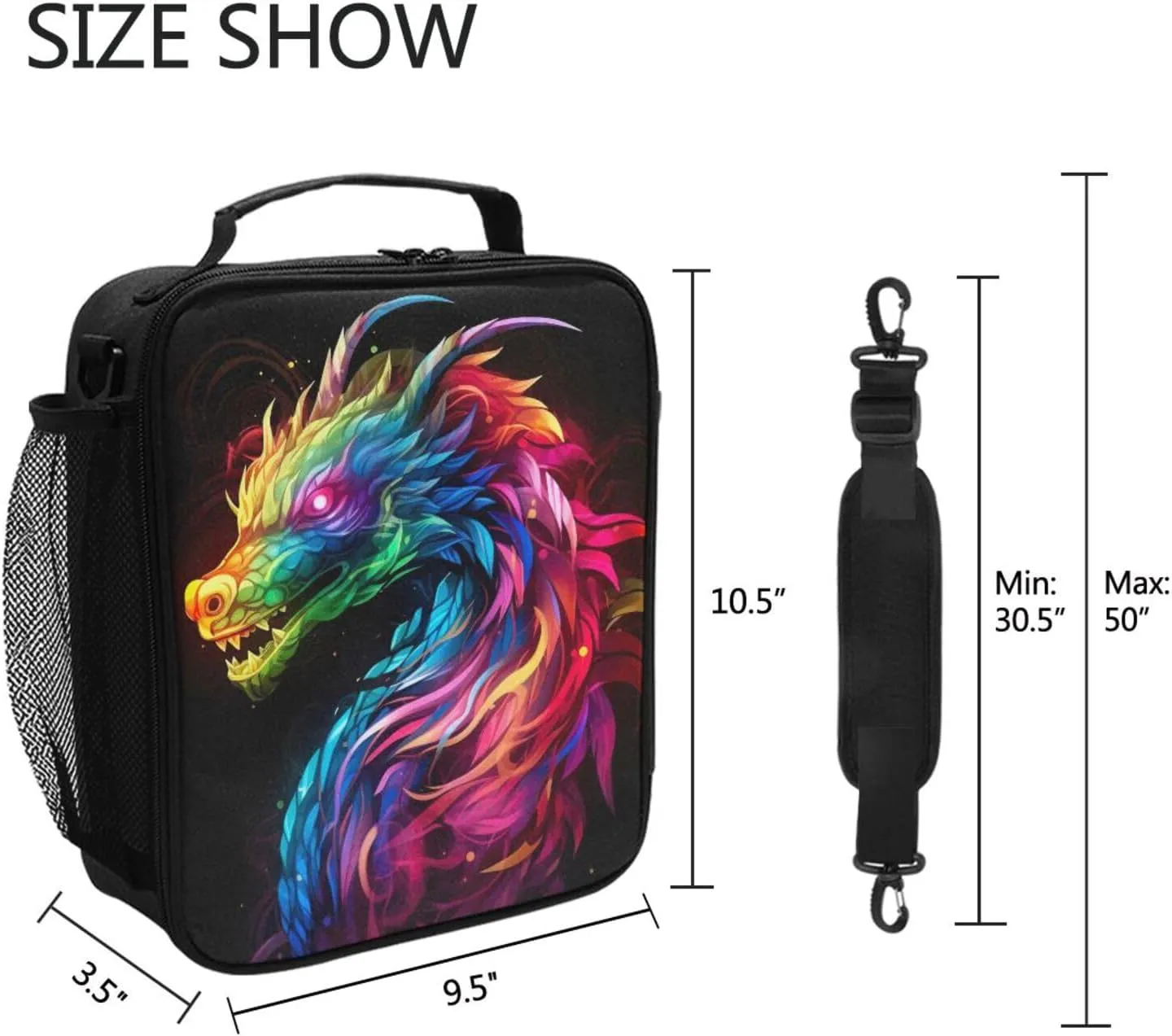 Kids Lunch Box Rainbow Flame Dragon Cooler Insulated for Boys and Girls, Lunch Bag with Shoulder Strap for School, Picnic Meal 20847440