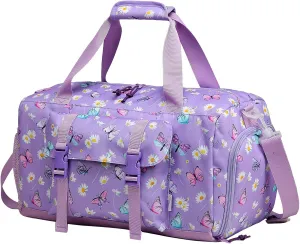 Kids Overnight Duffel Bags,Kasqo Girls Dance Bag Water Resistant Sports Gym Ballet Bag for Teens Travel Bag School Weekender Carry On Tote with Shoes Compartment Dry Wet Pocket,Purple Butterfly