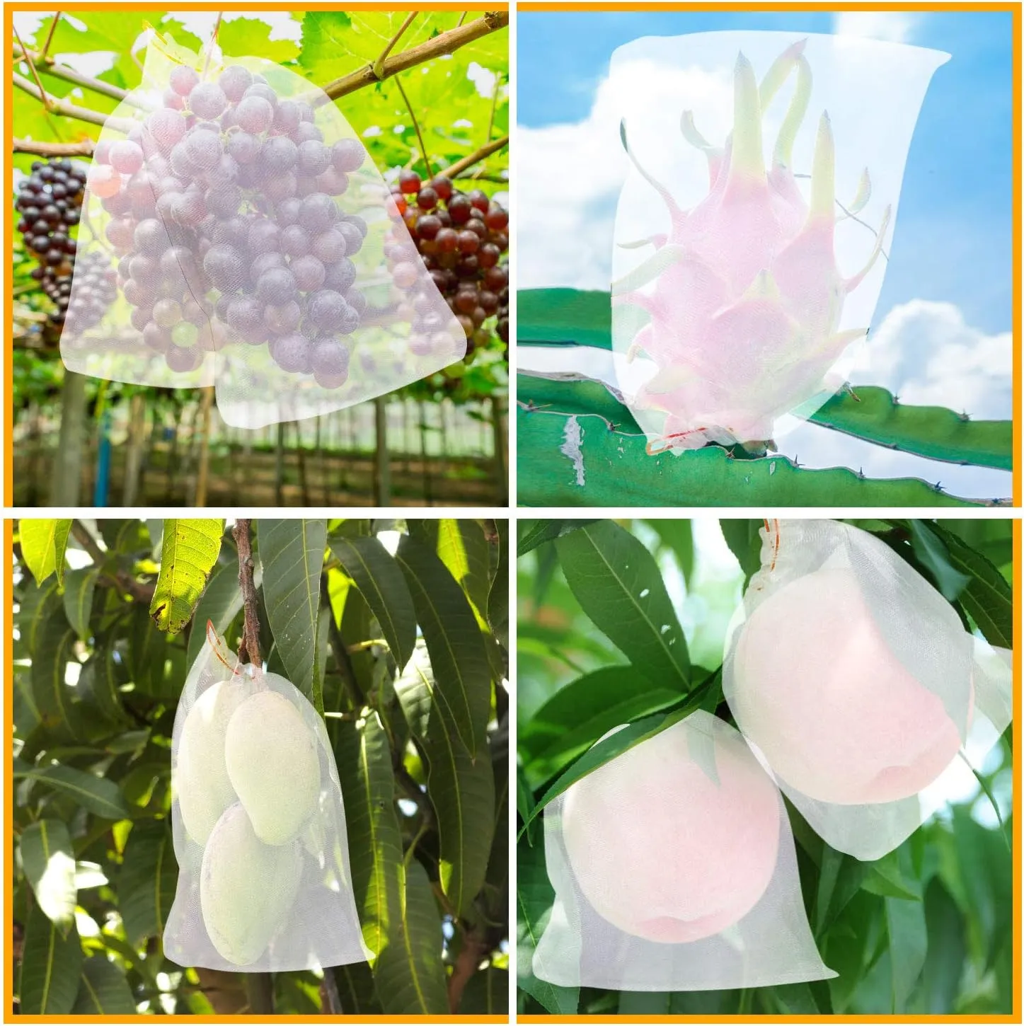 Kikhope 100Pcs Fruit Protection Bags, 6"x4" Garden Netting Bags with Drawstring, Fruit Netting Bags, Fruit Tree Bags, Netting Barrier Bags for Protecting Fruits and Vegetables