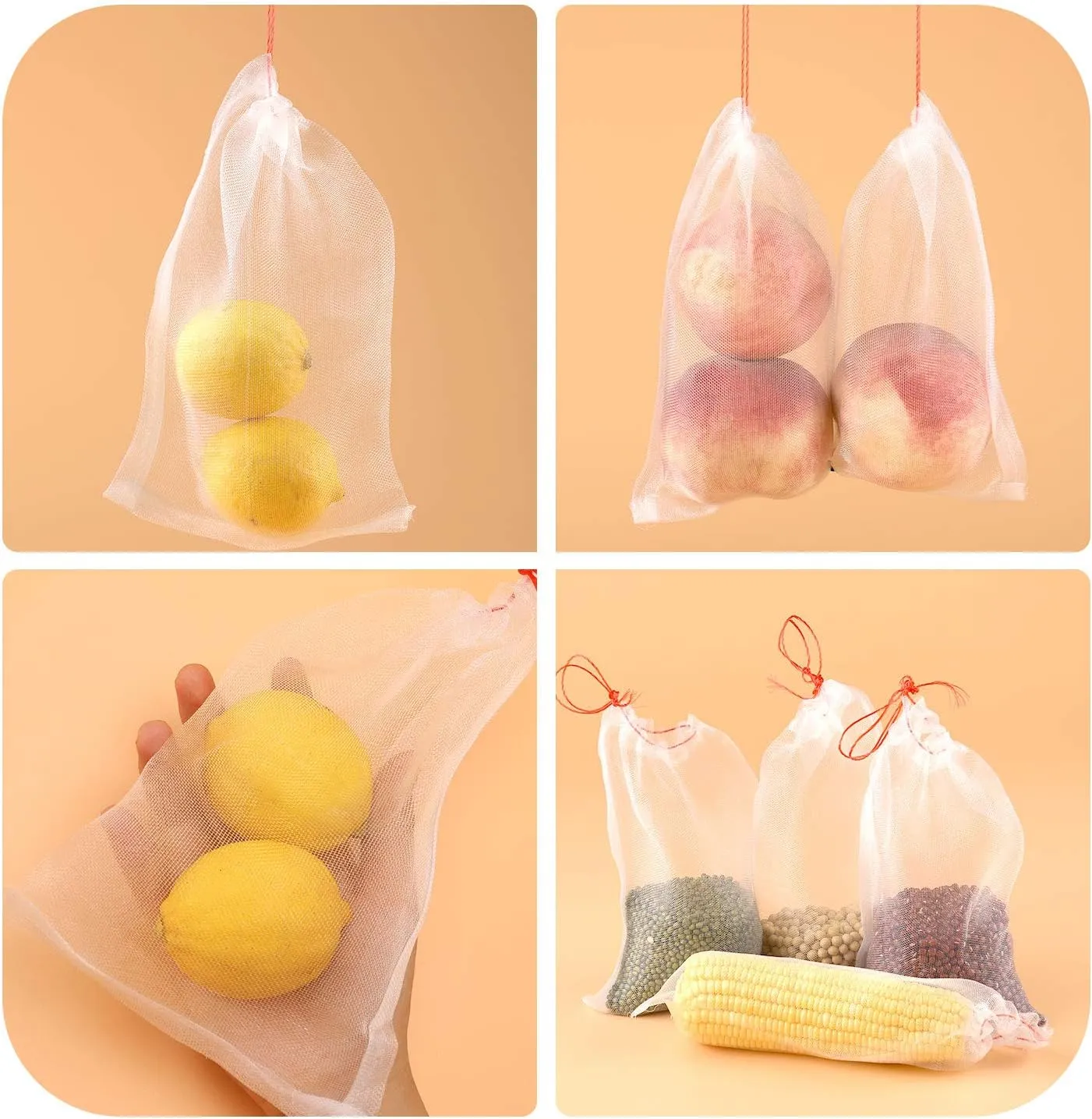 Kikhope 100Pcs Fruit Protection Bags, 6"x4" Garden Netting Bags with Drawstring, Fruit Netting Bags, Fruit Tree Bags, Netting Barrier Bags for Protecting Fruits and Vegetables