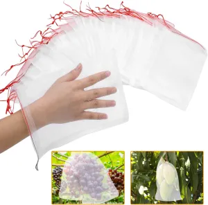 Kikhope 50 Pcs Fruit Protection Netting Bags, 10"x6" With Drawstring, Garden Barrier for Protecting Fruits