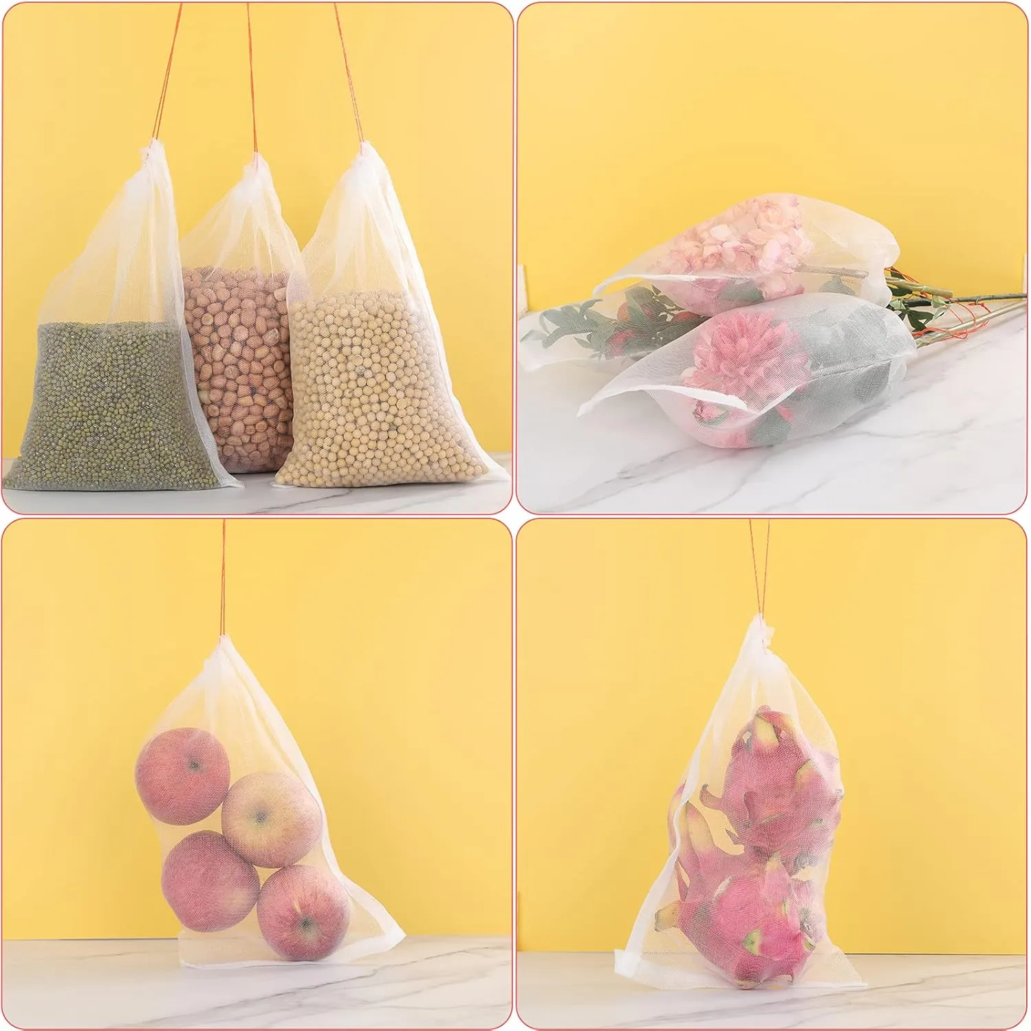 Kikhope Fruit Protection Bags, 50 Pcs 12"x8" Fruit Netting Bags, Garden Netting Bags with Drawstring, Fruit Tree Bags, Netting Barrier Bags for Protecting Fruits and Vegetables