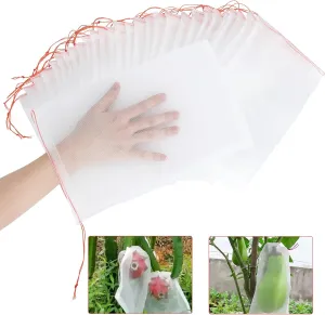 Kikhope Fruit Protection Bags, 50 Pcs 12"x8" Fruit Netting Bags, Garden Netting Bags with Drawstring, Fruit Tree Bags, Netting Barrier Bags for Protecting Fruits and Vegetables