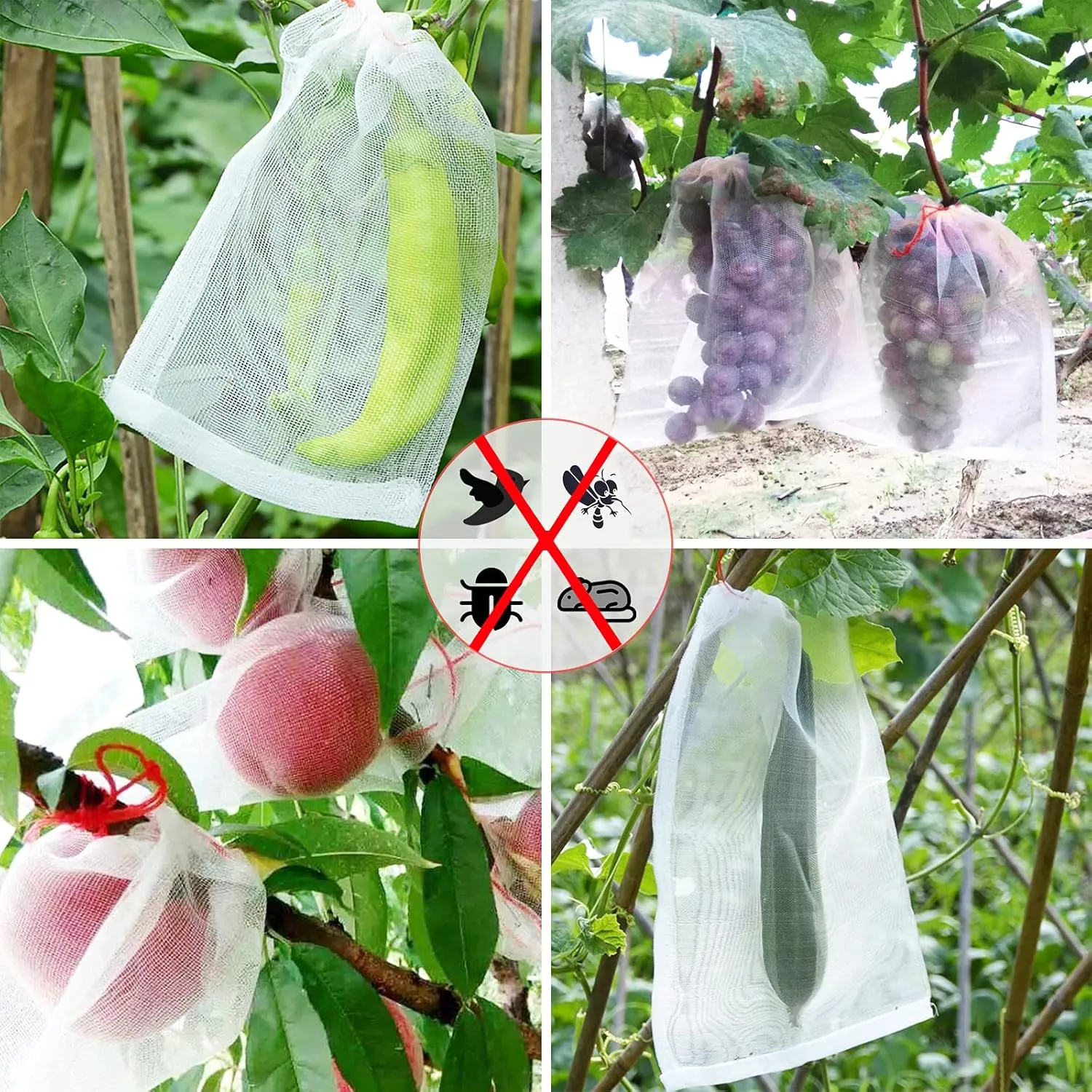 Kikhope Fruit Protection Bags, 50 Pcs 12"x8" Fruit Netting Bags, Garden Netting Bags with Drawstring, Fruit Tree Bags, Netting Barrier Bags for Protecting Fruits and Vegetables