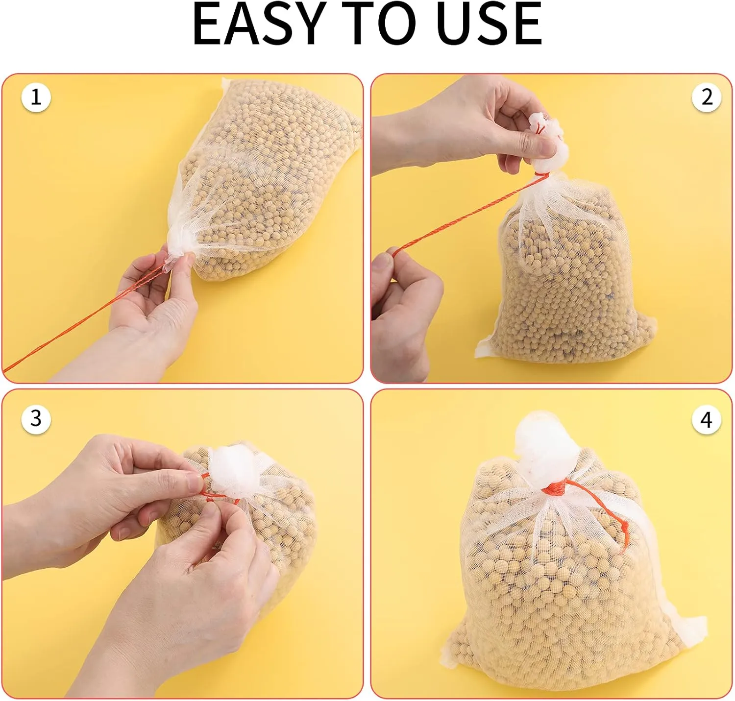 Kikhope Fruit Protection Bags, 50 Pcs 12"x8" Fruit Netting Bags, Garden Netting Bags with Drawstring, Fruit Tree Bags, Netting Barrier Bags for Protecting Fruits and Vegetables