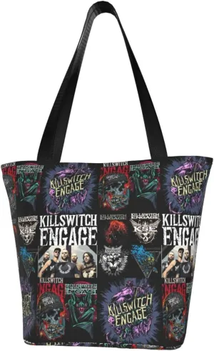 Killswitch Rock Band Engage Reusable Grocery Bag for Kitchen Shoulder Shopping Bag Tote Bags with Zipper for Women Large Capacity Handbag for Picnic Classic Daily Bag Storage Bags