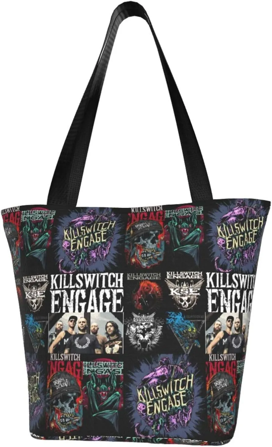 Killswitch Rock Band Engage Reusable Grocery Bag for Kitchen Shoulder Shopping Bag Tote Bags with Zipper for Women Large Capacity Handbag for Picnic Classic Daily Bag Storage Bags