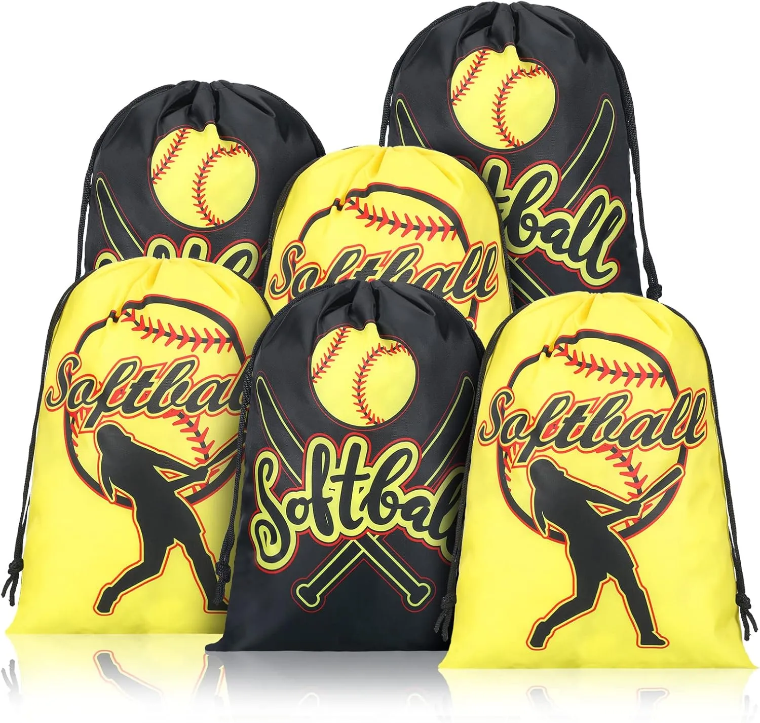 Kingdder 12 Pcs Softball Drawstring Party Favor Bags Softball Treat Bags Baseball Gift Bag for Baseball Party(Yellow)