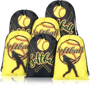 Kingdder 12 Pcs Softball Drawstring Party Favor Bags Softball Treat Bags Baseball Gift Bag for Baseball Party(Yellow)