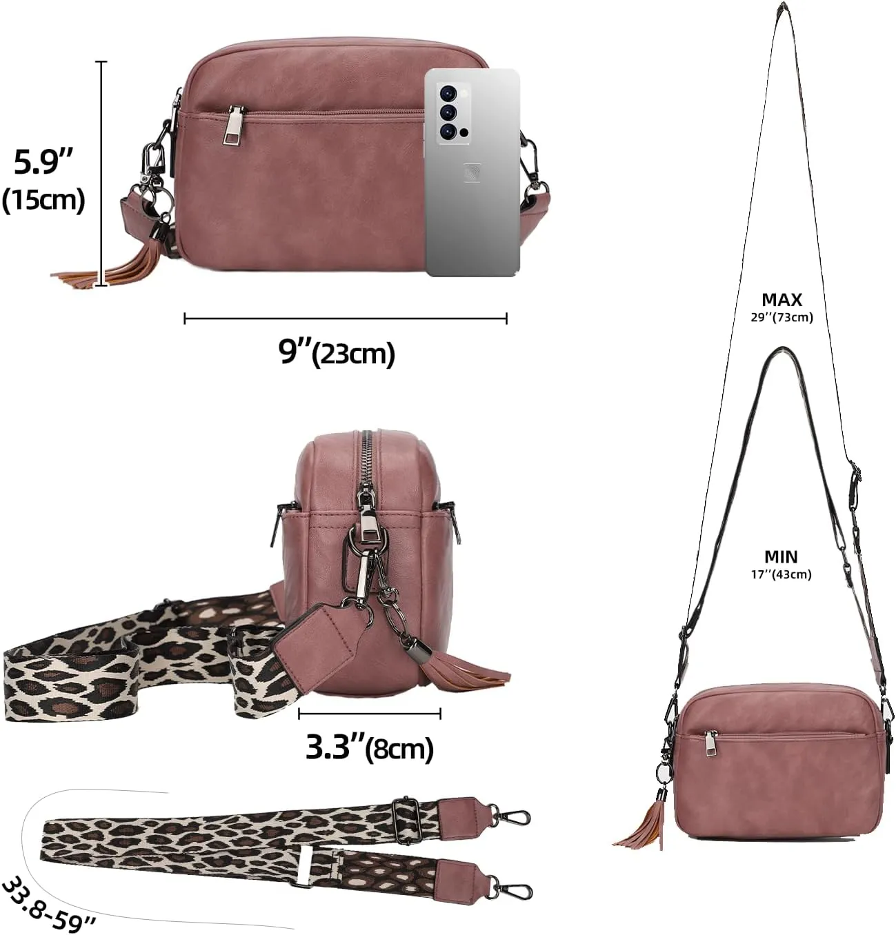 KL928 Small Crossbody Bag for Women, Soft FAUX Leather Cell Phone Purse，Adjustable Strap Shoulder Handbags Wallet Purse