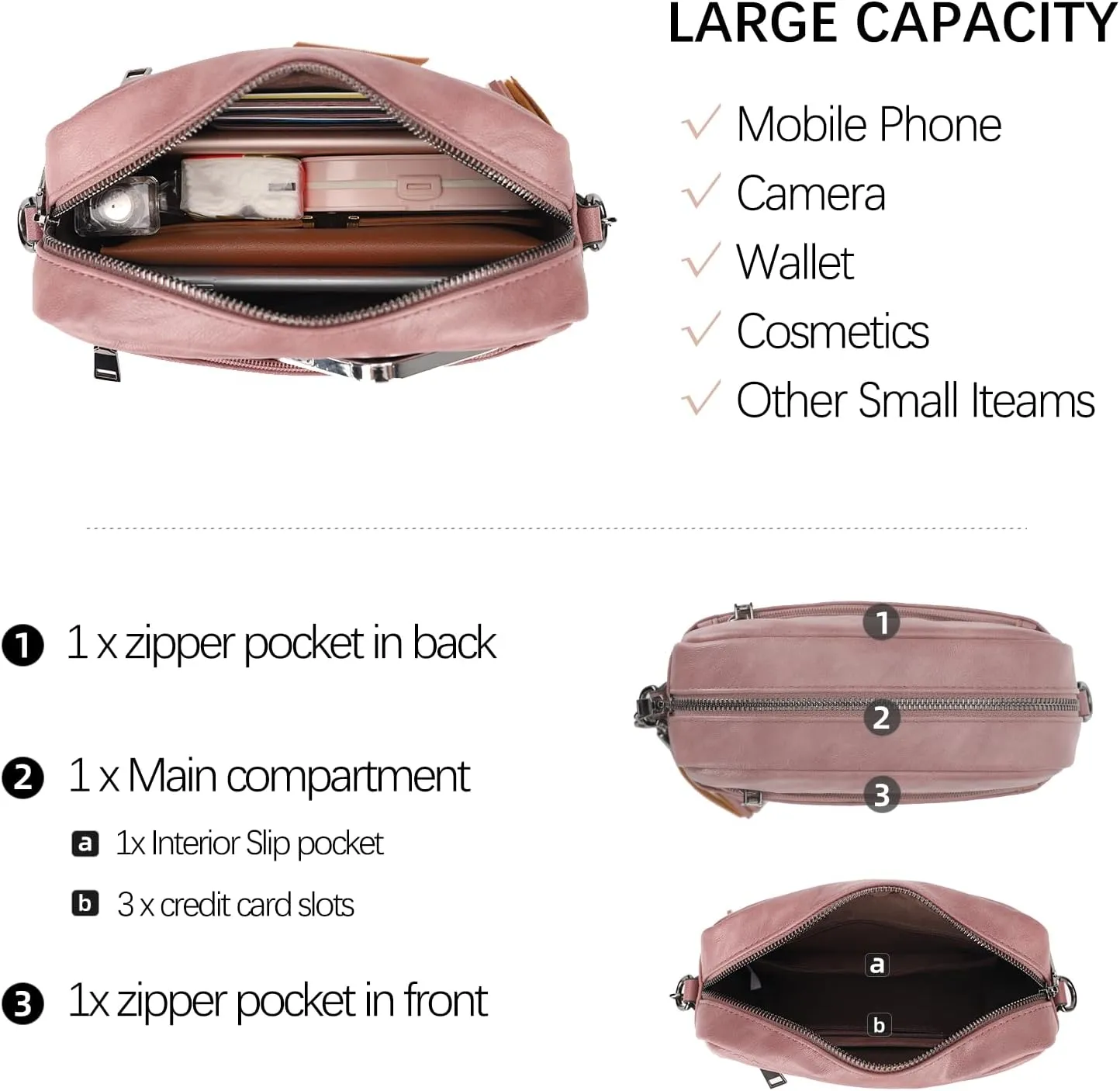 KL928 Small Crossbody Bag for Women, Soft FAUX Leather Cell Phone Purse，Adjustable Strap Shoulder Handbags Wallet Purse