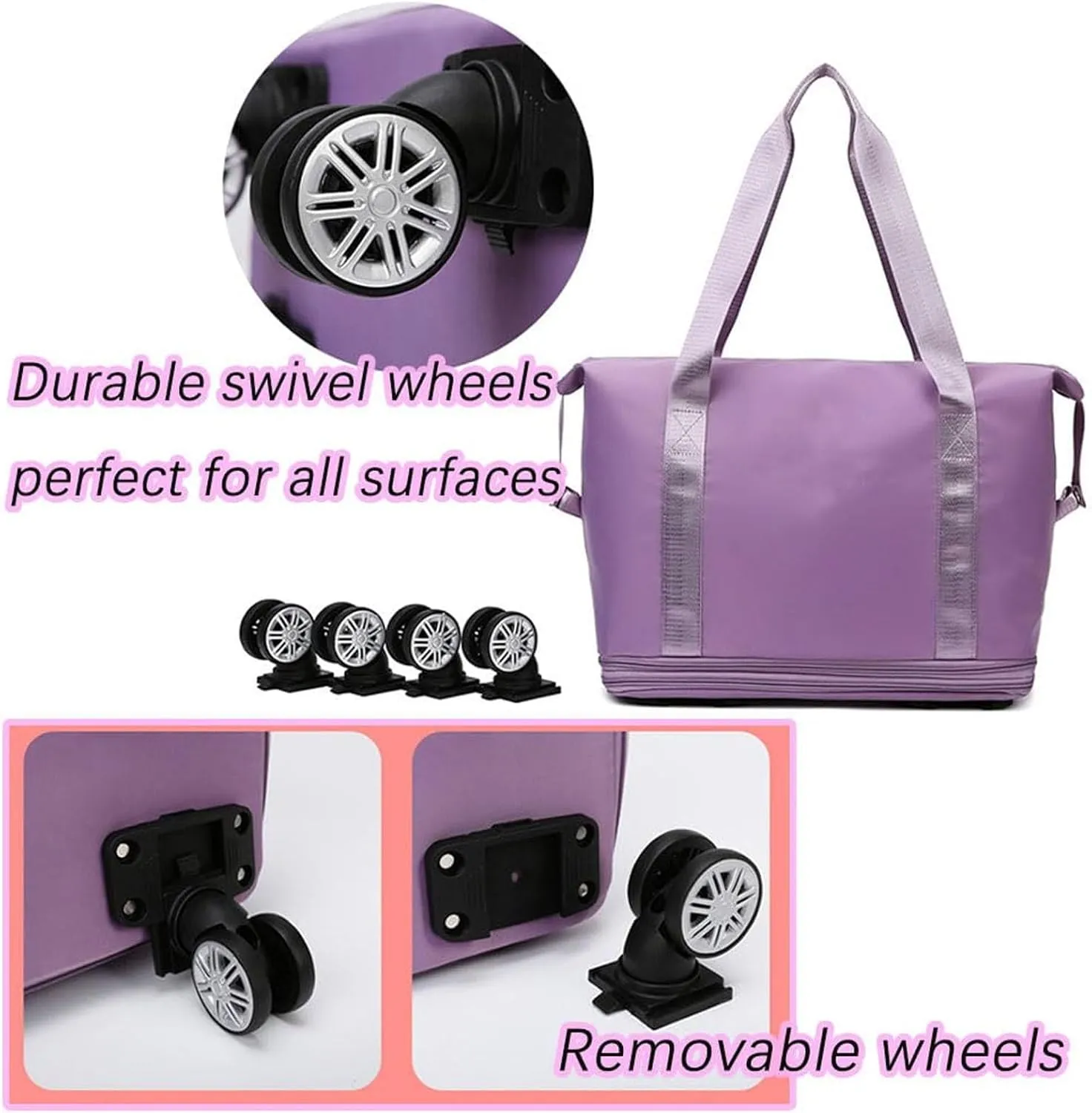 Klarson Expandable Bag, Lightweight Durable Rolling Duffles and Expandable Wheeled Carry-On Foldable Suitcase without Handle, (Gray)