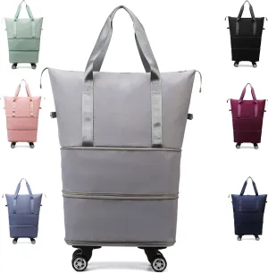 Klarson Expandable Bag, Lightweight Durable Rolling Duffles and Expandable Wheeled Carry-On Foldable Suitcase without Handle, (Gray)