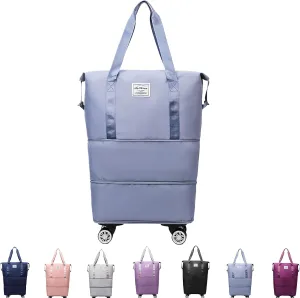 Klarson Expandable Bag with Wheels, Scratch Expandable Travel Duffle Bag with Wheels, Collapsible Rolling Duffle (Blue)