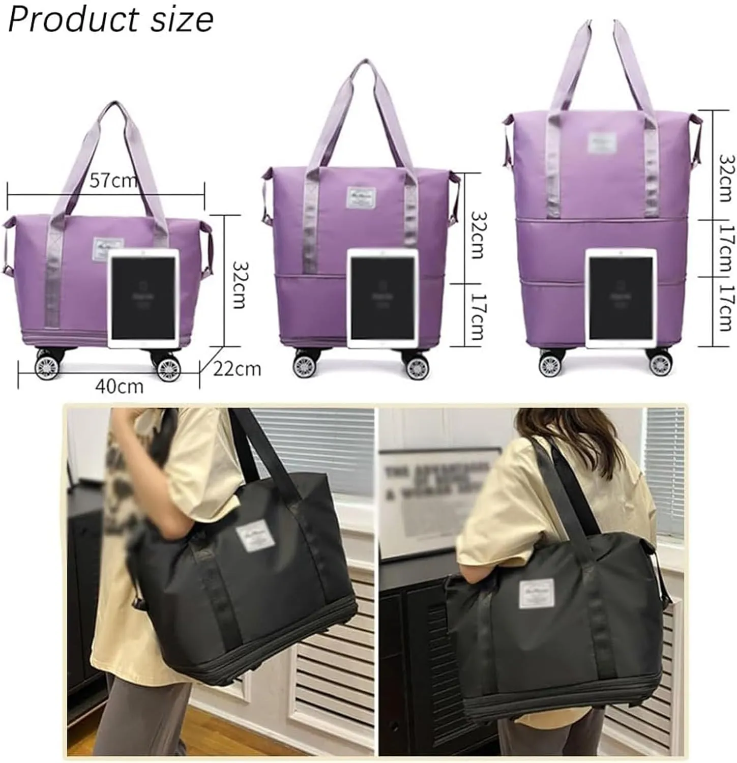 Klarson Expandable Bag with Wheels, Scratch Expandable Travel Duffle Bag with Wheels, Collapsible Rolling Duffle (Purple)