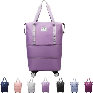 Klarson Expandable Bag with Wheels, Scratch Expandable Travel Duffle Bag with Wheels, Collapsible Rolling Duffle (Purple)