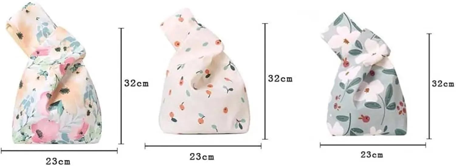 Knot Wrist Bag Literary Portable Floral Knot Wrist Bag Women Top Handle Tote Bag Purses Handbags Shopping Bag Phone Key Pouch