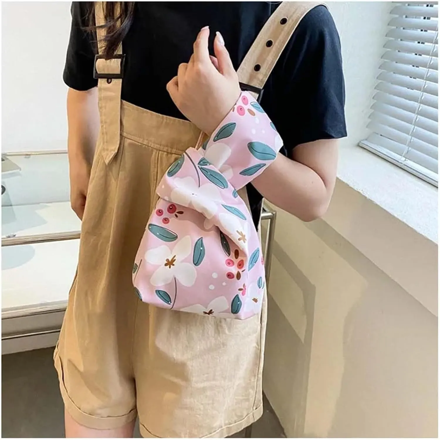 Knot Wrist Bag Literary Portable Floral Knot Wrist Bag Women Top Handle Tote Bag Purses Handbags Shopping Bag Phone Key Pouch