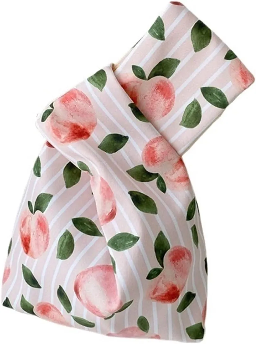 Knot Wrist Bag Literary Portable Floral Knot Wrist Bag Women Top Handle Tote Bag Purses Handbags Shopping Bag Phone Key Pouch