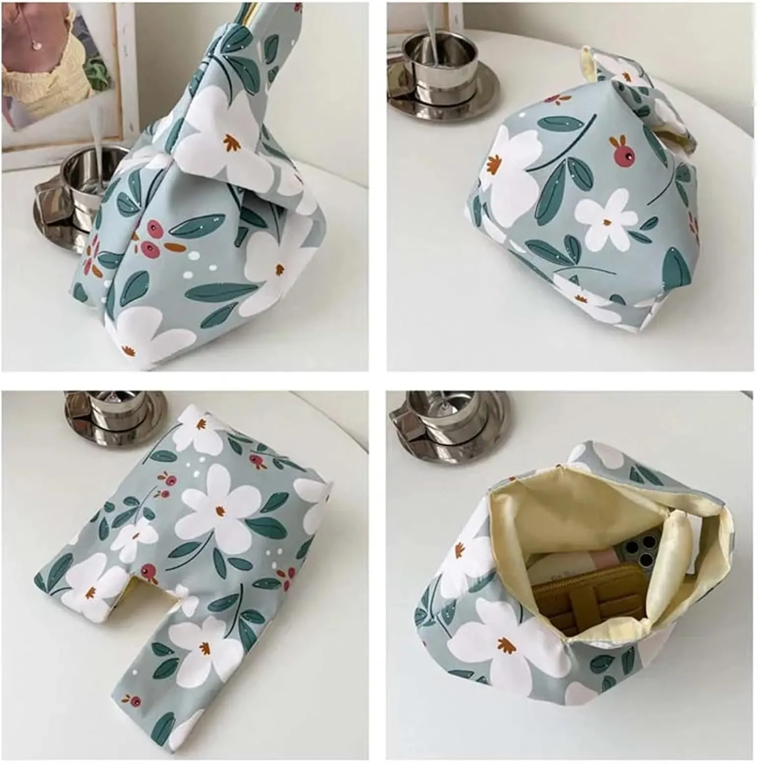 Knot Wrist Bag Literary Portable Floral Knot Wrist Bag Women Top Handle Tote Bag Purses Handbags Shopping Bag Phone Key Pouch