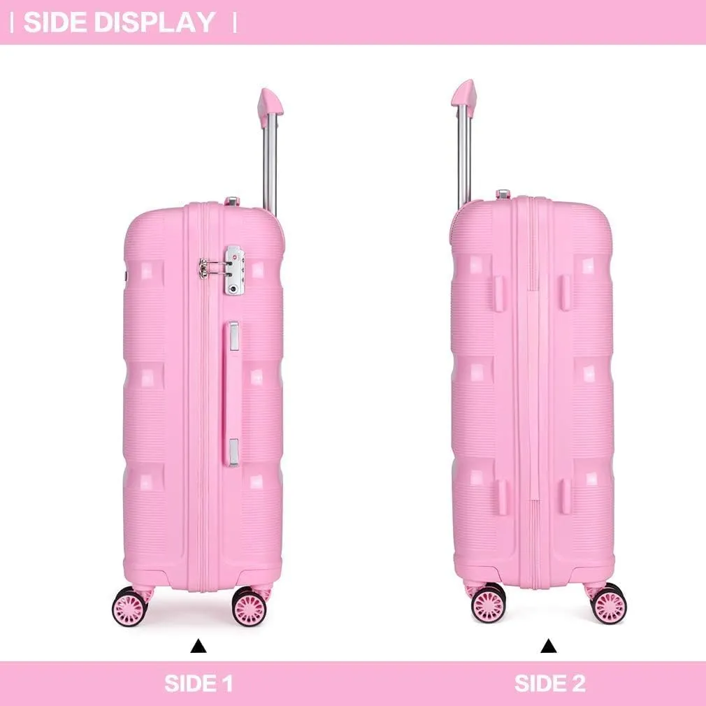 Kono Carry On Luggage Hard Shell Travel Trolley 4 Spinner Wheels Lightweight Polypropylene Suitcase with TSA Lock (Checked-Medium 24-Inch, Pink)