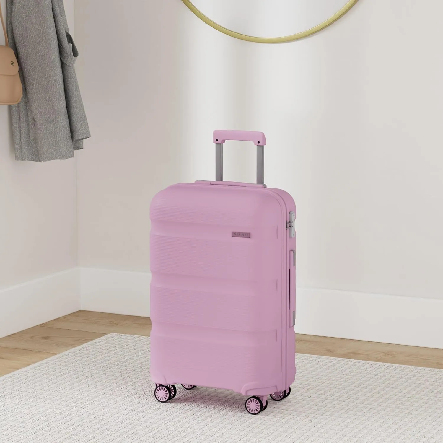 Kono Carry On Luggage Hard Shell Travel Trolley 4 Spinner Wheels Lightweight Polypropylene Suitcase with TSA Lock (Checked-Medium 24-Inch, Pink)