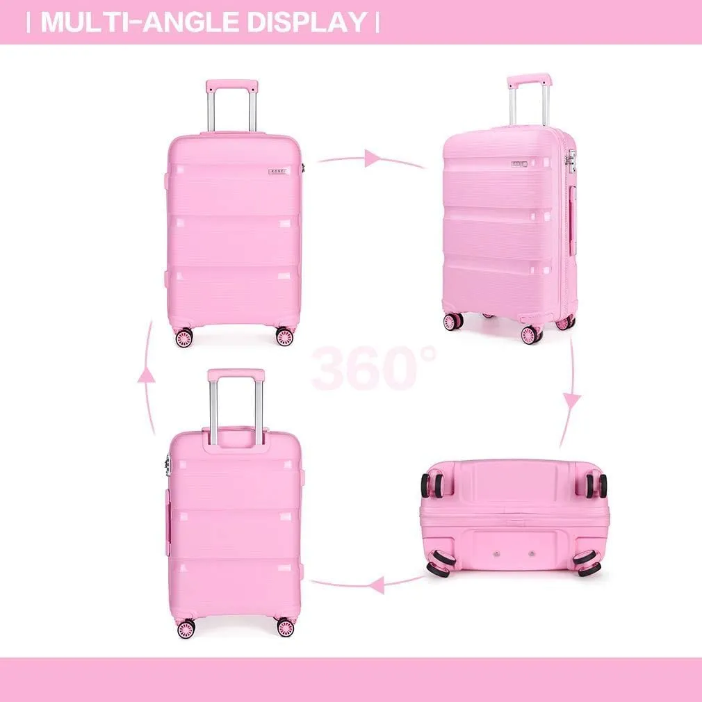 Kono Carry On Luggage Hard Shell Travel Trolley 4 Spinner Wheels Lightweight Polypropylene Suitcase with TSA Lock (Checked-Medium 24-Inch, Pink)