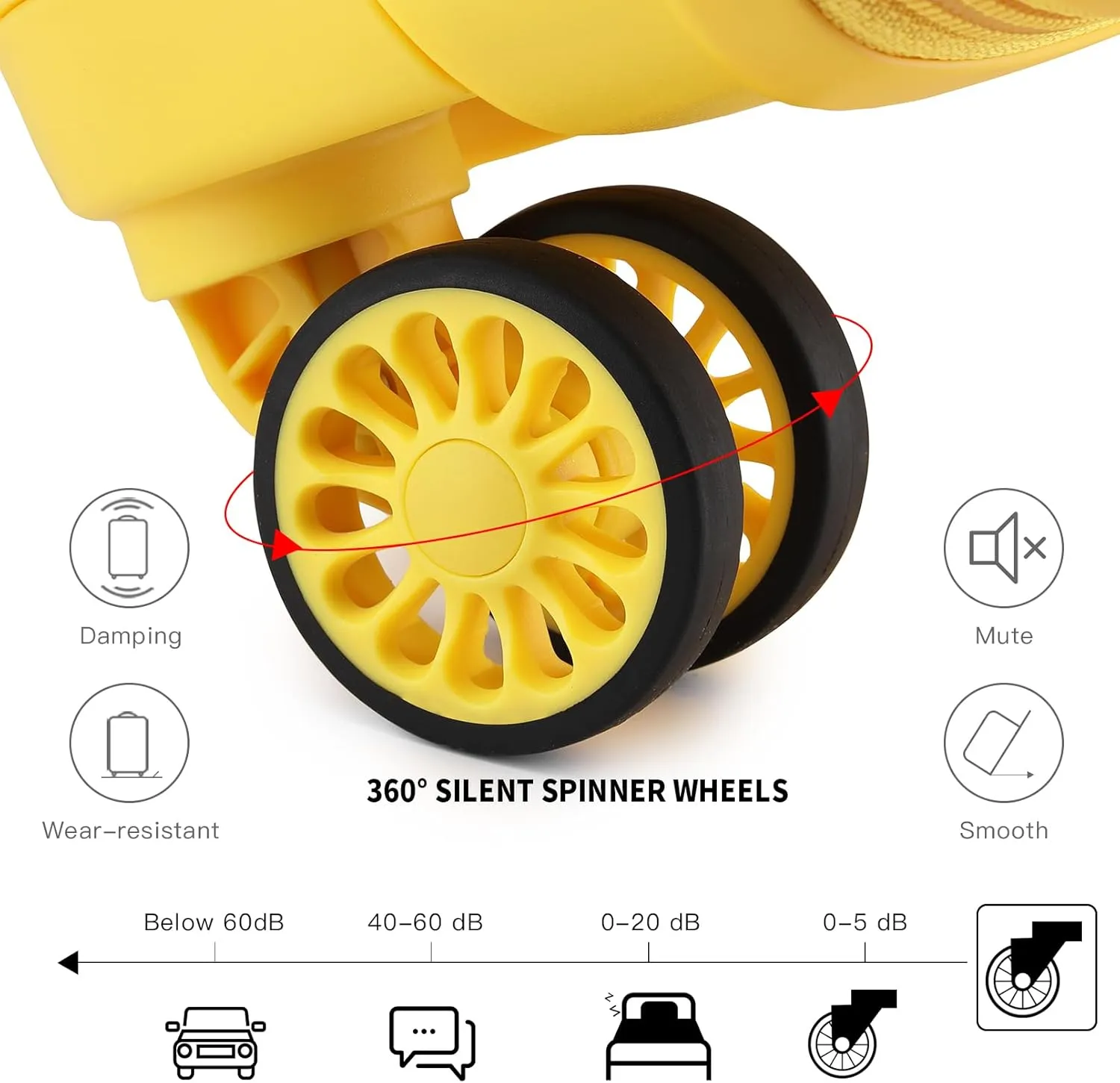 Kono Carry On Luggage Hard Shell Travel Trolley 4 Spinner Wheels Lightweight Polypropylene Suitcase with TSA Lock (Checked-Medium 24-Inch, Yellow)