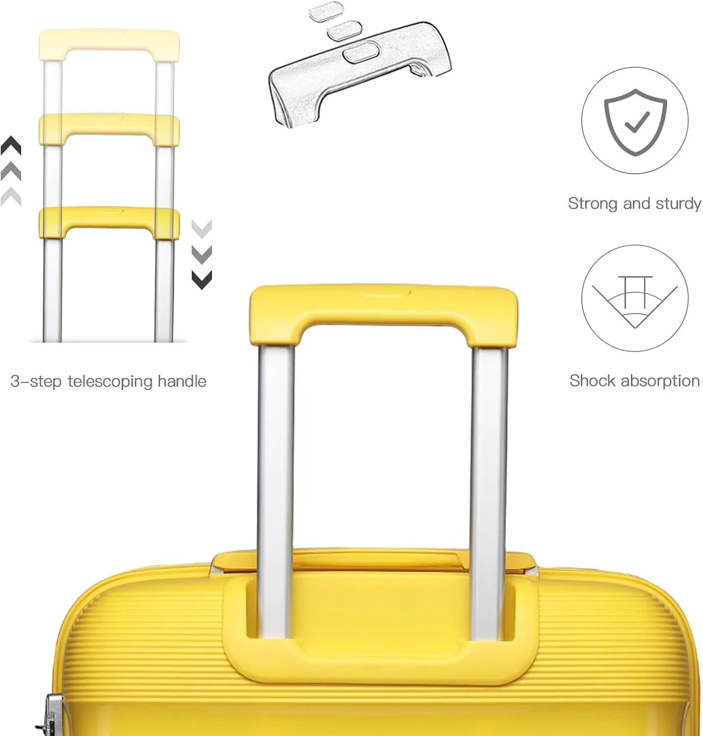 Kono Carry On Luggage Hard Shell Travel Trolley 4 Spinner Wheels Lightweight Polypropylene Suitcase with TSA Lock (Checked-Medium 24-Inch, Yellow)