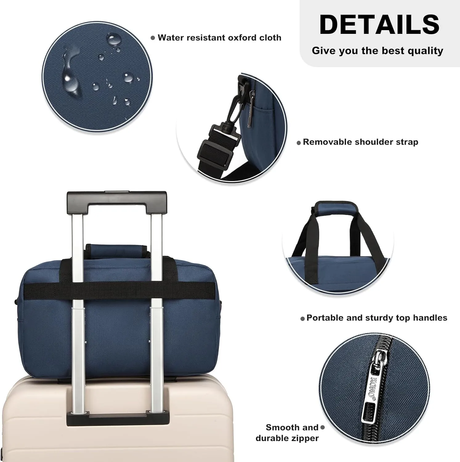 Kono Travel Duffel - 14L Under Seat Carry-On Sports Tote Gym Weekender Overnight Bag - 13.78"x7.87"x7.87" Navy