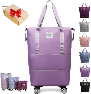 Kulken Travel Bag with Wheels, Expandable Foldable Duffle Bag, Large Capacity Wide-Open Weekend Travel Cosmetic Bag (Light purple)