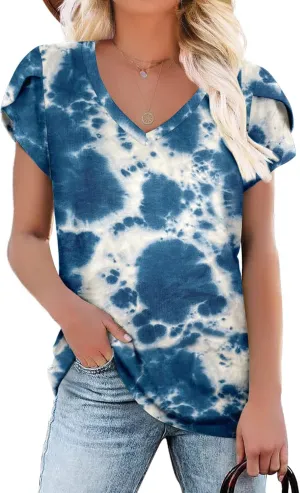 KUOTAI Womens Tops Summer Casual T Shirts V Neck Petal Sleeve Blouses Shirts