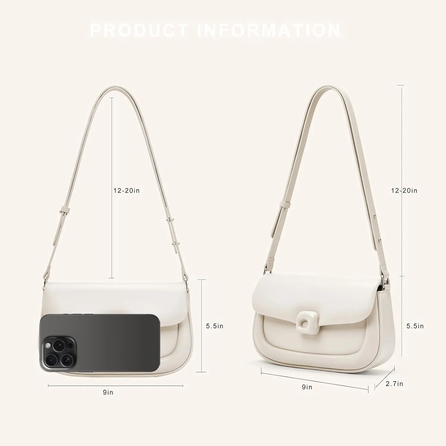 LA FESTIN Cowhide Leather Shoulder Bag for Women - Adjustable Strap Crossbody satchel bags for womenfor with Buckle Closure