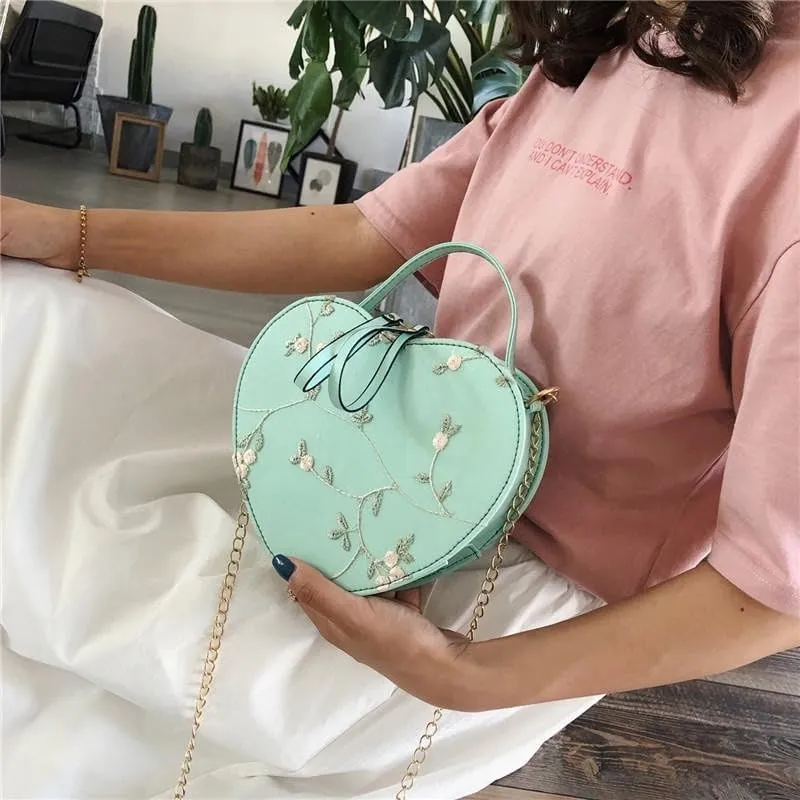 Lace heart small bag for women trendy lady diagonal embroidery single shoulder portable girl small shoulder bag