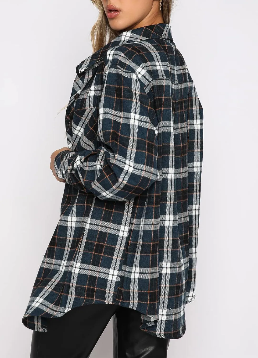 Lacozy Womens Buffalo Plaid Flannel Shirt Long Sleeve Collar Button Down Blouses Tops