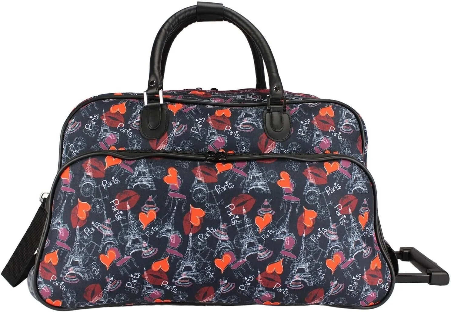 Lakeside Living 21-Inch Carry-On Rolling Duffel Bag - Paris Black - (600 Denier Polyester, Retractable Handle, Smooth-Rolling Wheels, Dimensions: 21" X 11" X 12")