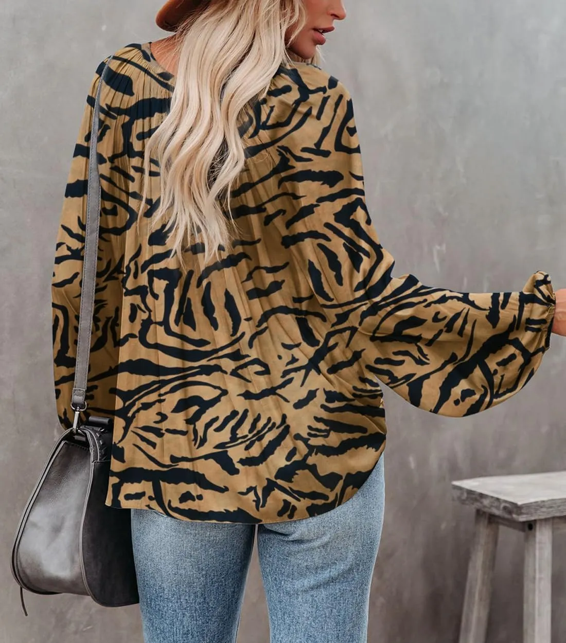 LAMISSCHE Womens Sexy Deep V Neck Blouse Lantern Long Sleeve Chiffon Shirt Oversized Drawstring Silk Satin Tunic