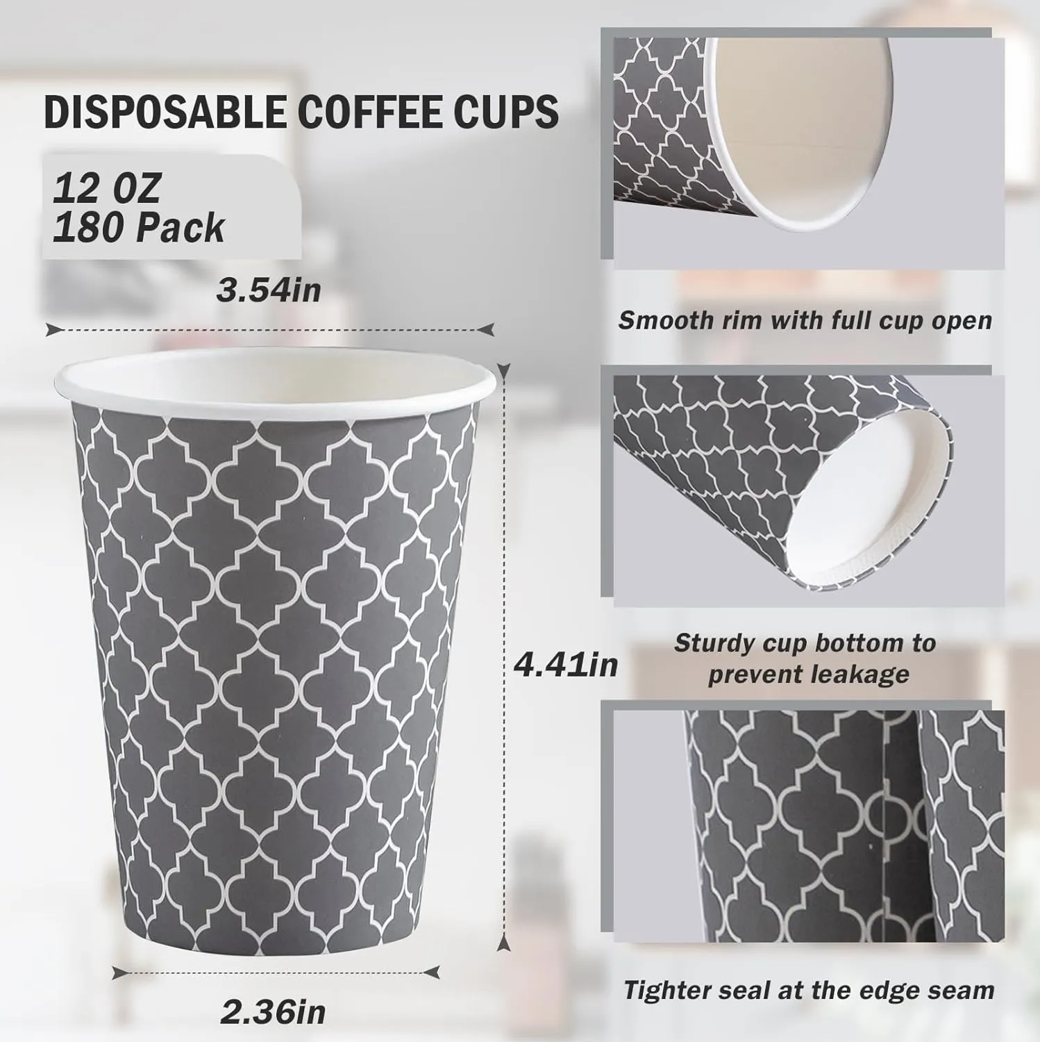 Lamosi Coffee Cups 12 oz 180 Pack, Disposable Paper Coffee Cups, Disposable Cups,12 oz Hot Cup,12oz Paper Insulated Cup for Cold Hot Drinks (No Lids)